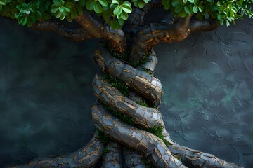 Interwoven tree roots symbolize teamwork growth and strong business partnerships. Concept Teamwork, Growth, Business Partnerships, Tree Roots, Symbolism - obrazy, fototapety, plakaty