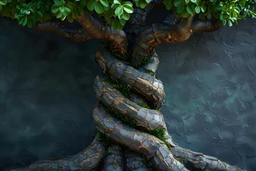 Rolgordijnen Interwoven tree roots symbolize teamwork growth and strong business partnerships. Concept Teamwork, Growth, Business Partnerships, Tree Roots, Symbolism © Anastasiia