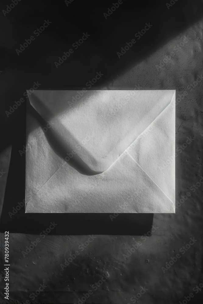 Poster a white envelope sitting on a table. suitable for office and business concepts