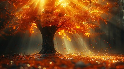 The fall season is a beautiful time of the year. A beautiful autumnal park or natural setting. Autumn trees and leaves in the sunshine.