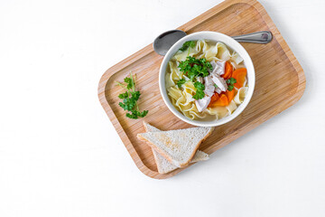 Chicken noodle soup. Homemade lunch