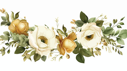 Bouquets frame border. White flowers rose peony gol - obrazy, fototapety, plakaty