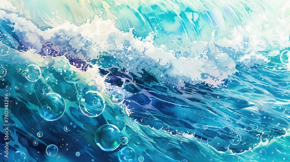 Aufkleber a painting of a wave with bubbles, suitable for various design projects