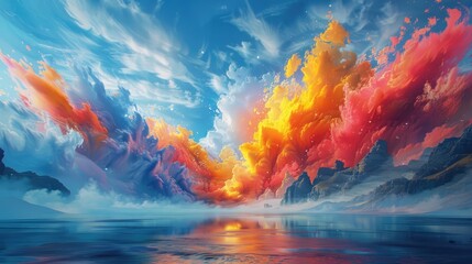Vibrant Seascape at Sunset A Breathtaking Chromatic Masterpiece - obrazy, fototapety, plakaty