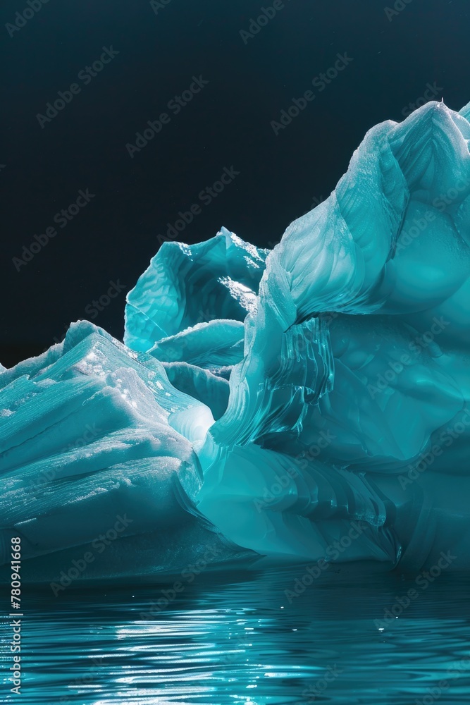 Poster a large iceberg floating in the water. suitable for environmental themes