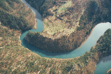 Aerial view of Cehotina river meandering