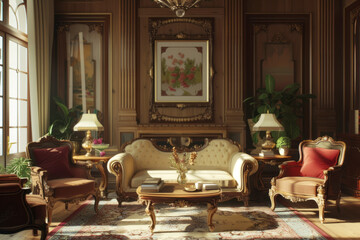 living room in old traditional luxury style
