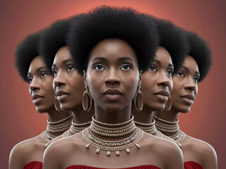 render 3d de mujeres africanas multiplicadas en la escena  - obrazy, fototapety, plakaty