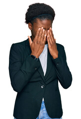 Young african american girl wearing business clothes rubbing eyes for fatigue and headache, sleepy...