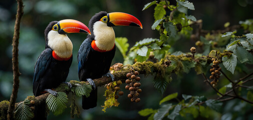 Colorful Toucans Perched on a Lush Green Branch - 780945241