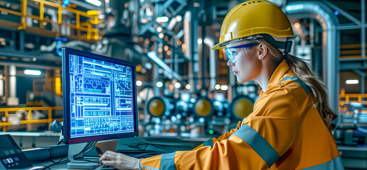 AI-Powered Industrial Automation. Female Engineer Monitoring Smart Factory Systems in a Control Room. Women in STEM.