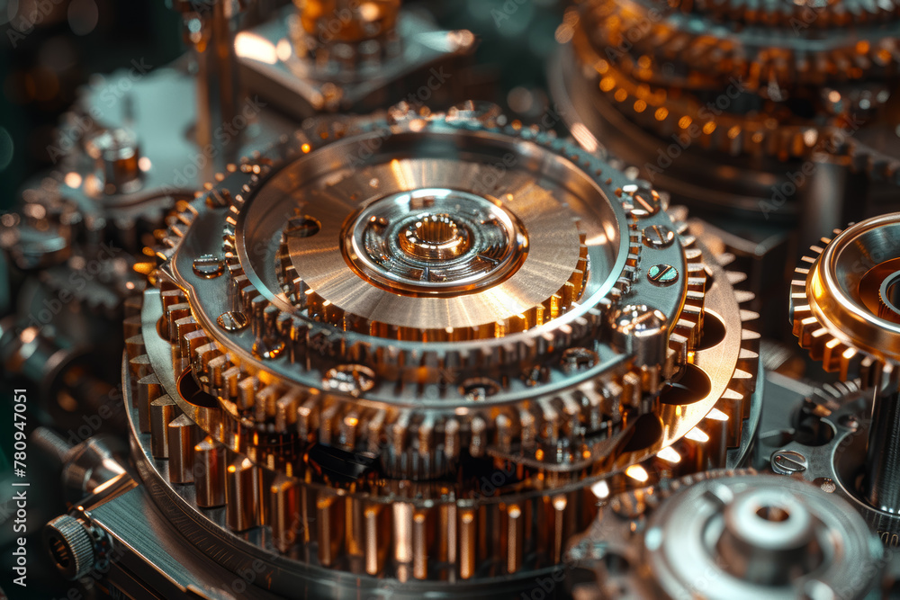 Poster a sophisticated piece of machinery with intricate gears and mechanisms, designed for precision and e