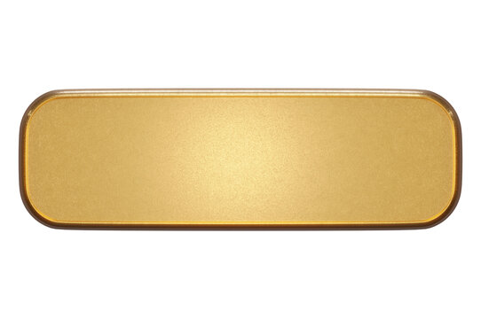 3d illustration. Gold rcangle button with frame . buton transparent background..
