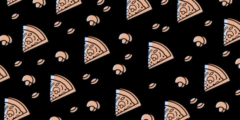 Pizza backdrop. Pizza pattern on black background. Vector illustration EPS 10