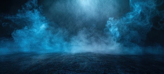 background of empty room, lamps, neon light, smoke, fog. AI generated illustration - obrazy, fototapety, plakaty
