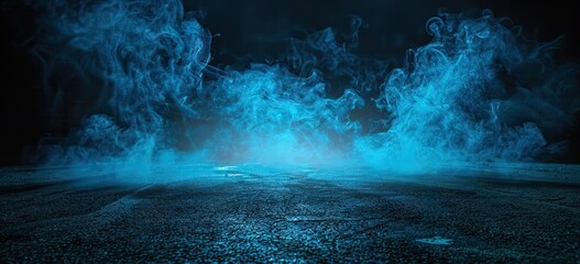 background of empty room, lamps, neon light, smoke, fog. AI generated illustration
