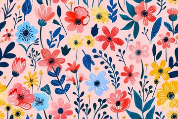 Seamless pattern with cute flowers and  leaves. repeating pattern for nursery decor.
