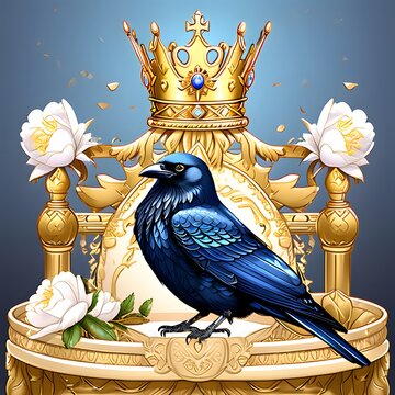 Black crow sitting on the throne