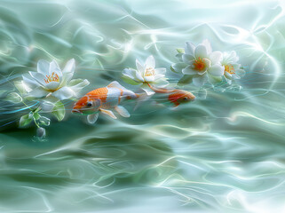 Obraz na płótnie Canvas Koi Carp Swimming Goldfish Pond Exotic Ornamental Beautiful Water Lily Underwater Wallpaper