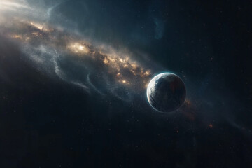 Kosmos - widok na planetę i galaktykę