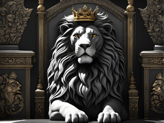 Royal lion king in sitting on throne. Generative AI - obrazy, fototapety, plakaty