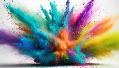 multicolor holi paint powder explosion isolated on white background