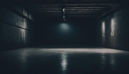 underground dark showroom with atmospheric top light and empty floor space