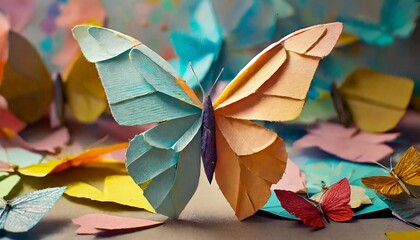 diy butterfly step by step instructions craft made of colored paper with copy space image place for...