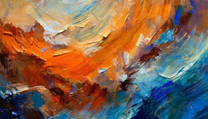 closeup of abstract rough colorful blue orange complementary colors art painting texture background...