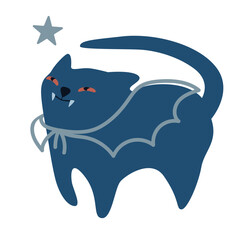 Character in a raincoat. Cat in a vampire costume. Vector illustration