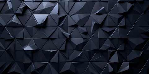 a black abstract geometric wall wallpaper with triangles, dark blue, realistic textures, modular construction,rectangular fields, Various geometric shapes