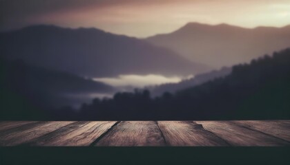 Naklejka na ściany i meble wooden table on blur mountain morning background hd illustrations