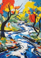abstract watercolor painting of a river