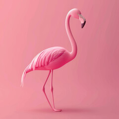 Elegant pink flamingo portrayed in a digital minimalist style art on a soft pink background.
