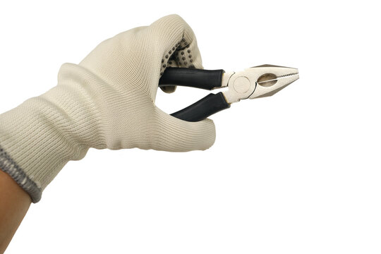 isolated manual technical instrument in craftsman's hand, pliers, tool quality craftsmanship and technical work, technical work