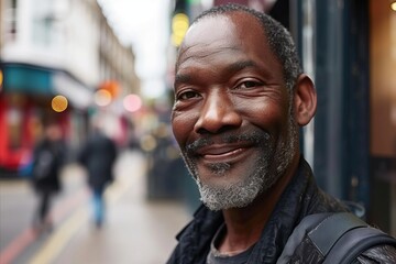 Portrait of a smiling senior man on the street in London.