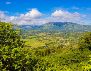 View of Wailua Town and Surrounding Mountains  From The  Sleeping Giant Trail, Kapa'a, Kauai, Hawaii, USA