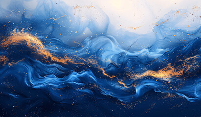 Fototapeta na wymiar Abstract background featuring shades of blue and gold swirling together in a marble pattern. colors blend seamlessly to create a mesmerizing and visually striking background, Generative AI.