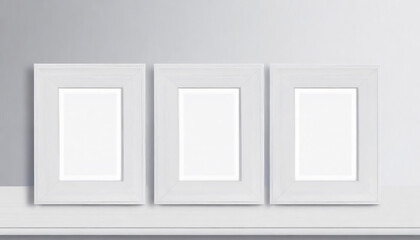 Set empty white photo frame. Realistic horizontal photo card frame mockup