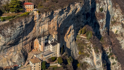 Medieval church Santuario Basilica Madonna della Corona on the cliffs Verona, Italy - 780957059