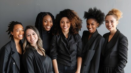 women in black shirts suits diversity team