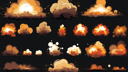 Cartoon bomb explosion storyboard. Clouds boom and