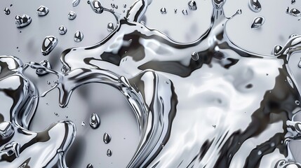 Realistic metal drops are depicted in 3D chrome paint splash, with mercury drip and liquid silver blob shapes on a transparent background, creating glittering brushstrokes for artistic effects - obrazy, fototapety, plakaty