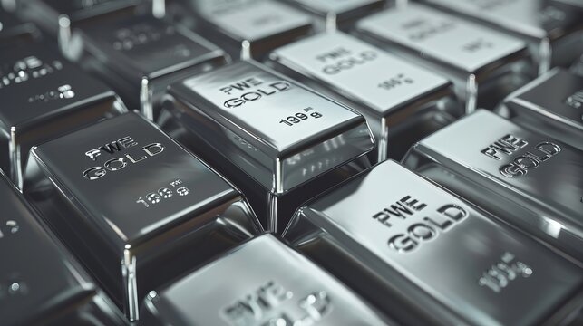 Platinum bars weighing 1000 grams each represent pure platinum, emphasizing business investment, wealth concepts, and the value of platinum in a 3D rendering