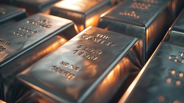 Platinum bars weighing 1000 grams each represent pure platinum, emphasizing business investment, wealth concepts, and the value of platinum in a 3D rendering