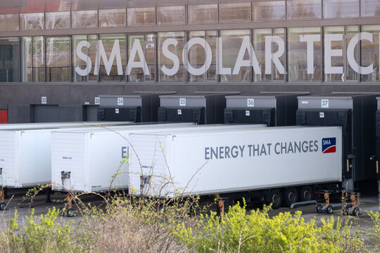 SMA company's building, logo SMA Solar Technology AG, global manufacturer solar systems, Renewable Energy, Green Technology, Sustainable Development, Goettingen, Germany - March 31, 2024