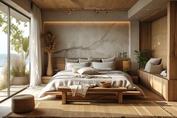 Modern coastal bedroom with serene colors
