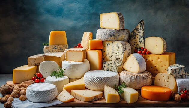 Large assortment of different cheeses 