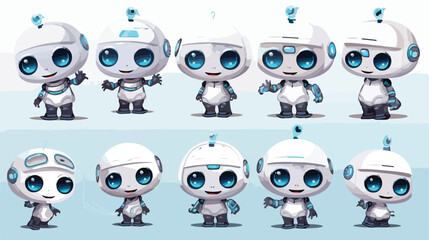Cartoon cute ai robot character illustration set. F
