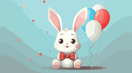 Cartoon cute bunny sitting with tie and lovely ball